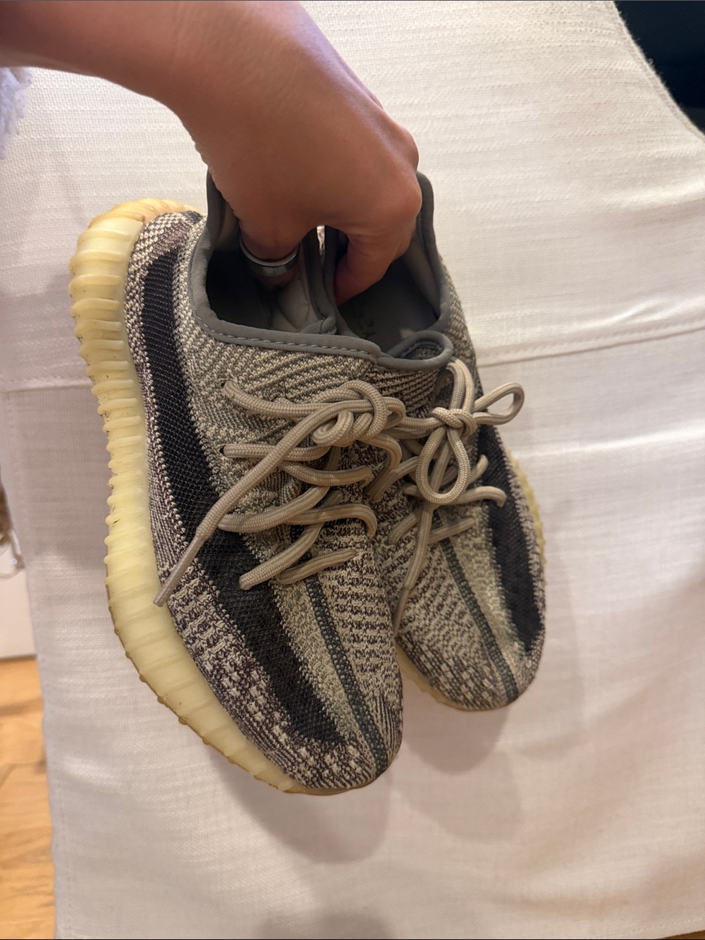 Yeezy Boost 350 V2 Neutral Beige and Black Knit Sneakers